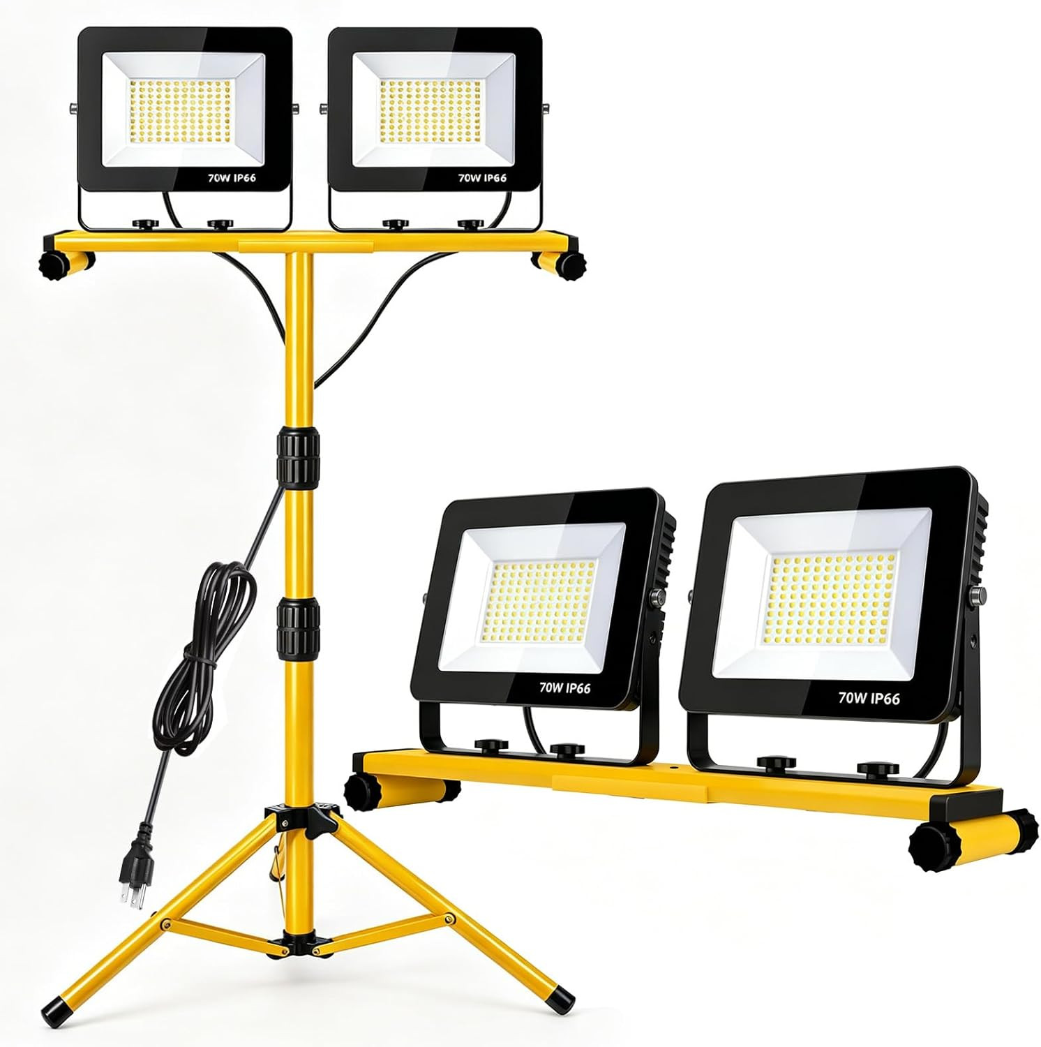 LED Work Lights with Stand, 14000 Lumen, 2-Head Adjustable Work Light, Waterproo