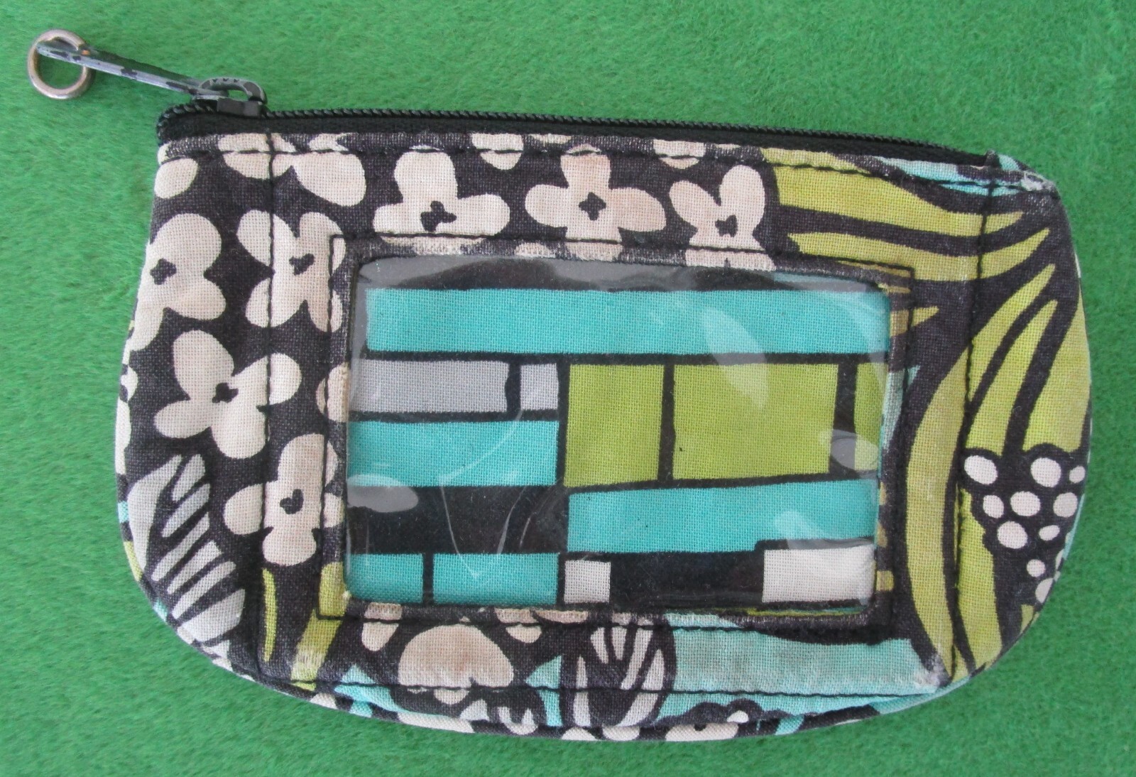 VERA BRADLEY ISLAND BLOOMS TURQUOISE FLORAL ZIP COIN ID CASE