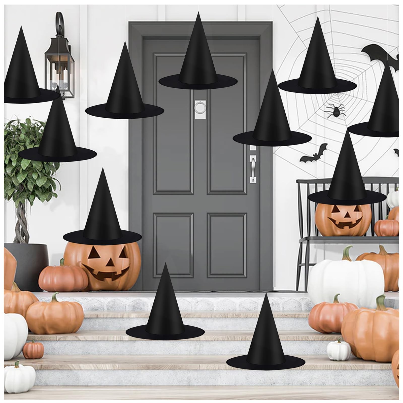 12 Pcs Halloween Decorations Indoor Witch Hat Floating Large, Black