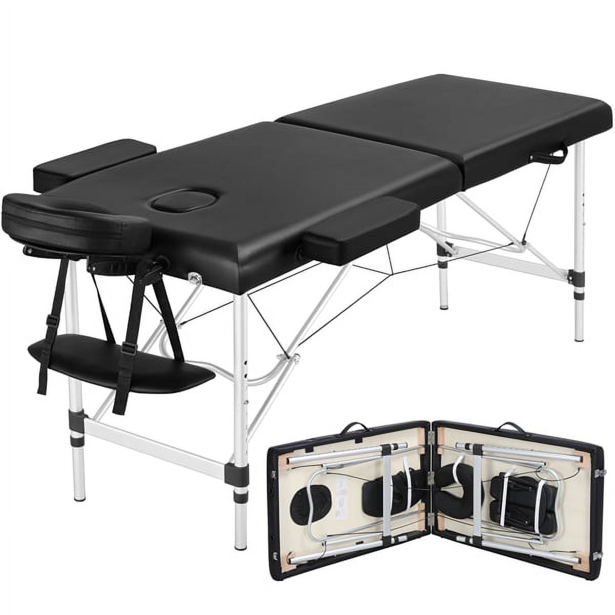 3 Section Adjustable Aluminum Massage Table W/ Headrest & Armrest 84" Black