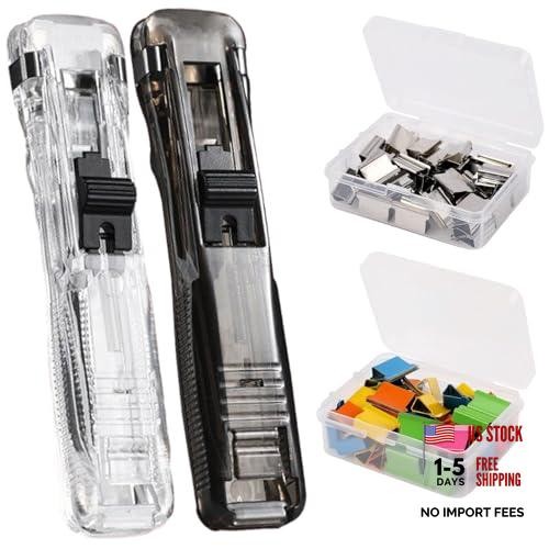 2 Pcs Portable Reusable Paper Clam Clip Black Transparent and White Transparent