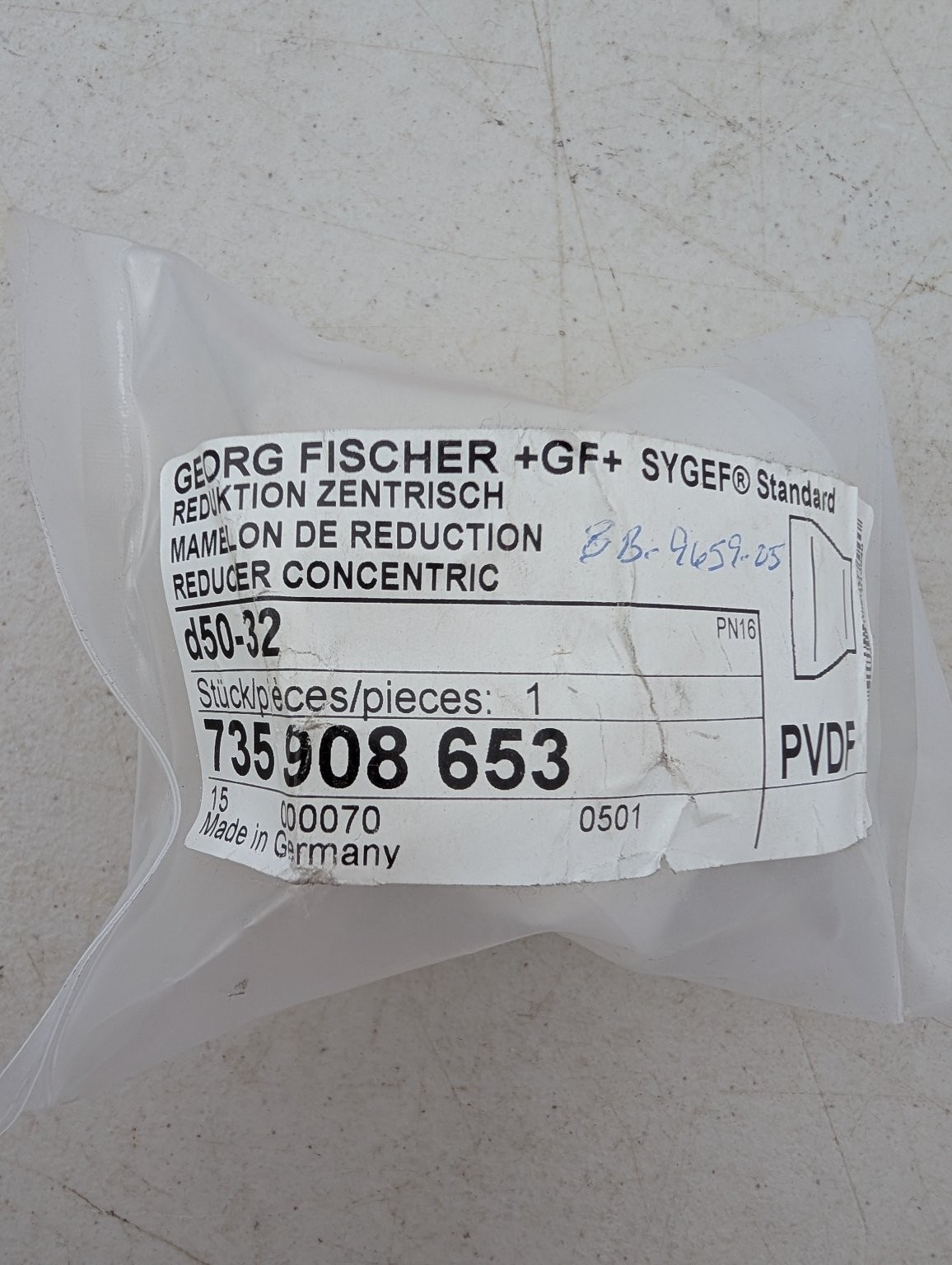 Georg Fischer +GF+ Sygef Standard PVDF Concentric Reducer d50-32