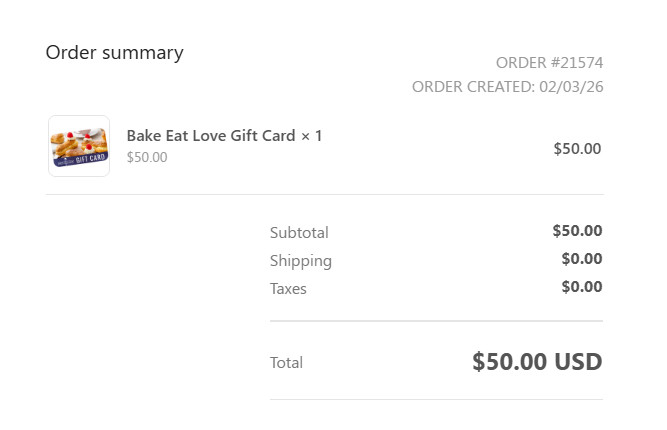 Bake Eat Love $50 Gift Card