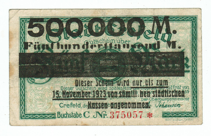 GERMANY BANKNOTE 500000 MARK CREFELD 1923
