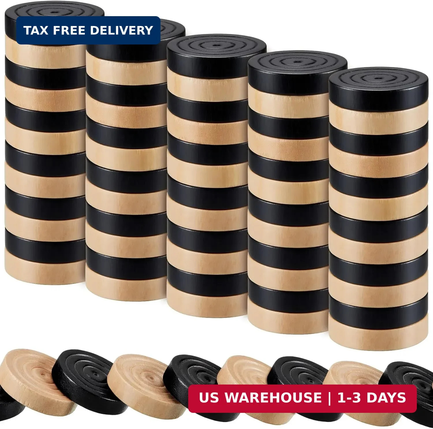 72 Pcs Wooden Checkers Pieces 1.06 Inch Checkers Pieces Only Stackable Ridge in