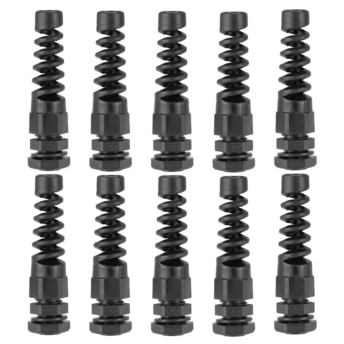 10pcs PG7 Cable Gland 3mm-6.5mm Hole Waterproof Locknut with Strain Black