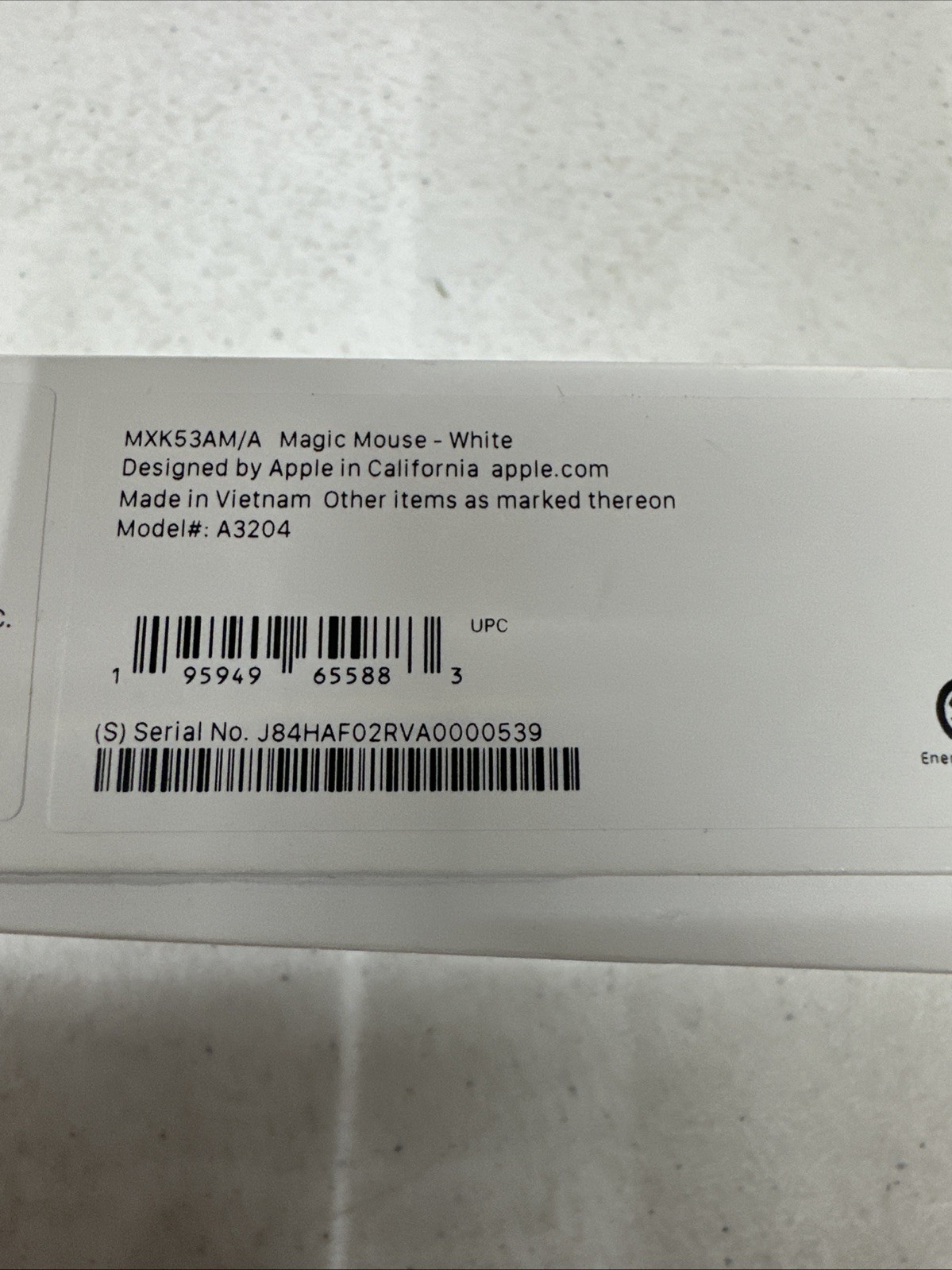 Apple Magic Mouse USB-C Multi-Touch MXK53AM/A Genuine A3204 - White