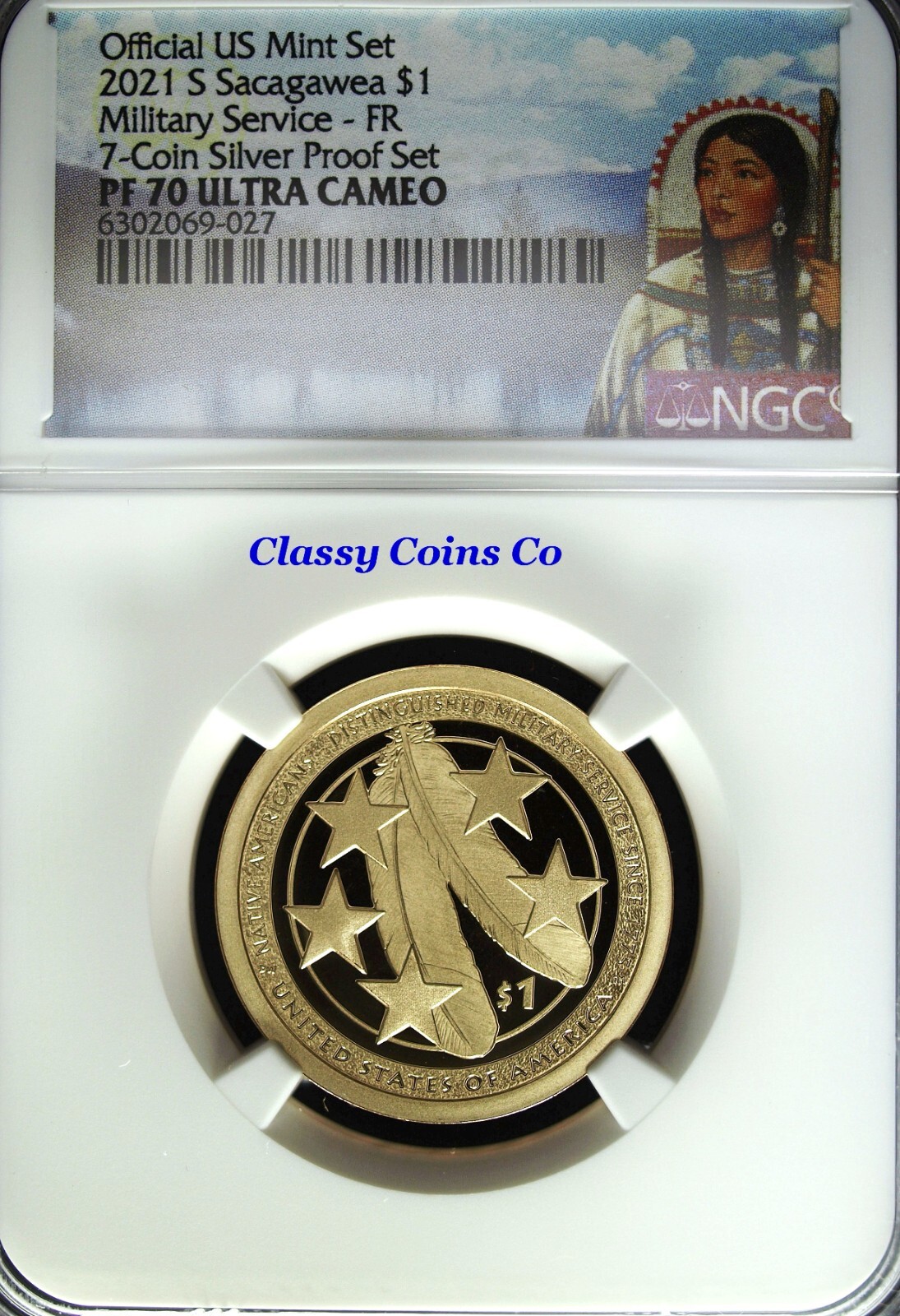 2021 S NGC Proof 70 UCAM Native American Military Service Dollar ☆ First Release