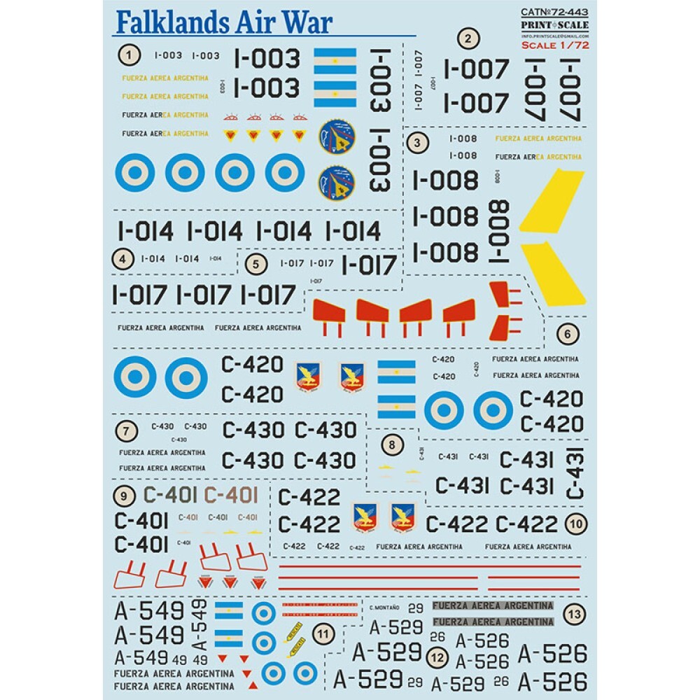 Falklands Air War. Argentina Decals 1:72 PS72-443 for Aircraft Plastic model kit