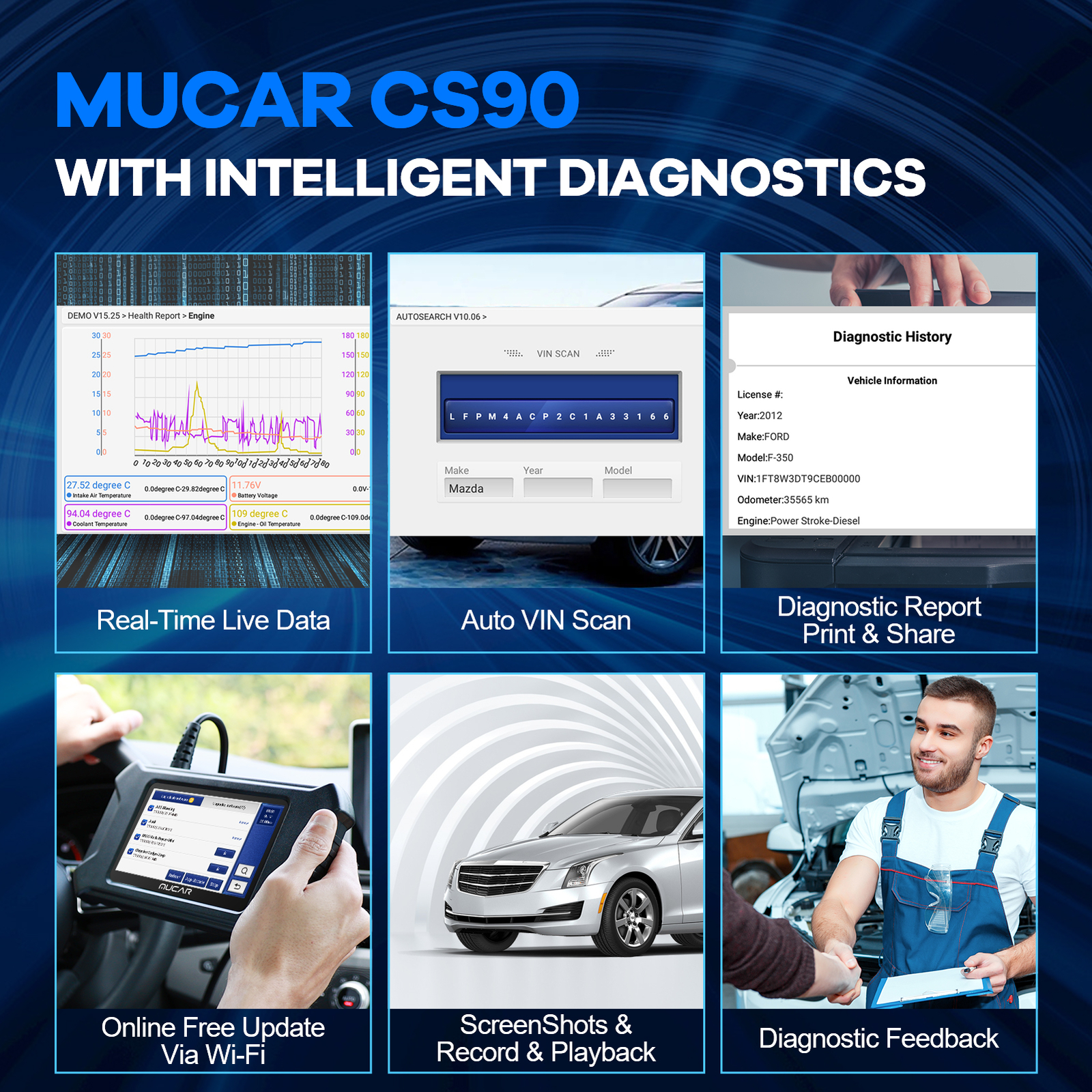 MUCAR CS90 OBD2 Car Code Reader Scanner Engine Fault Diagnostic Tool 28 Resets