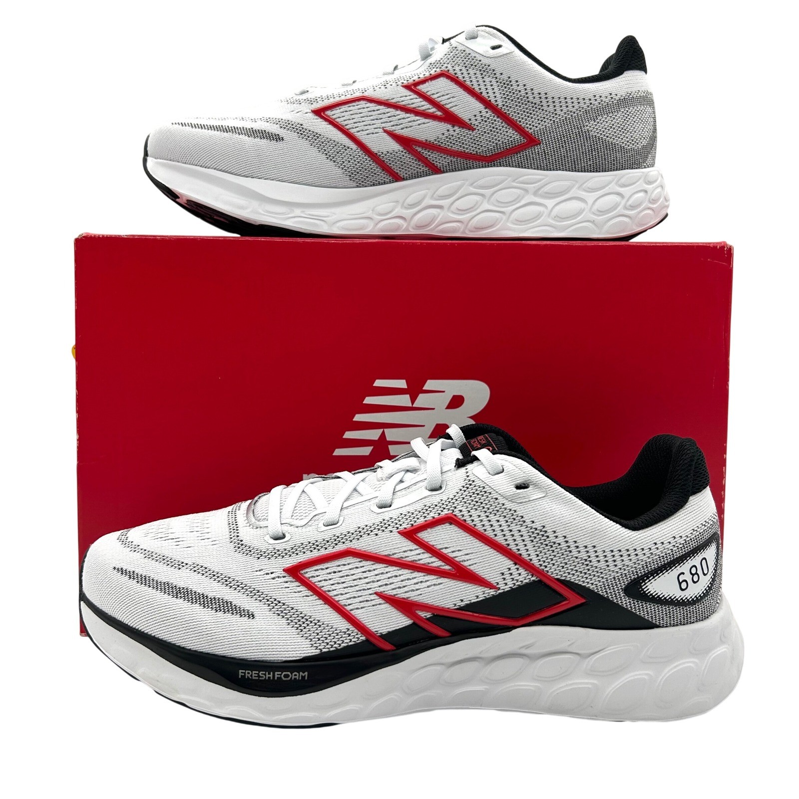 New Balance Fresh Foam 680 v8 Shoes Womens 10.5 Mens 9 White Black Red Sneakers