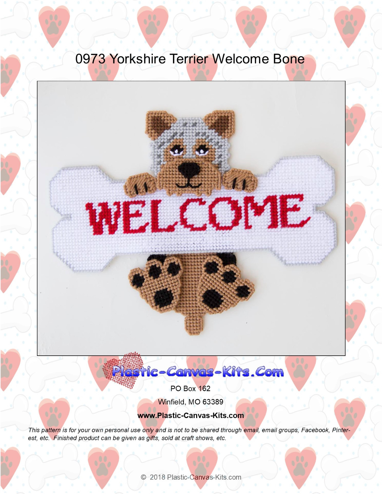Yorkshire Terrier/Yorkie and Bone Welcome Sign- Plastic Canvas Pattern or Kit