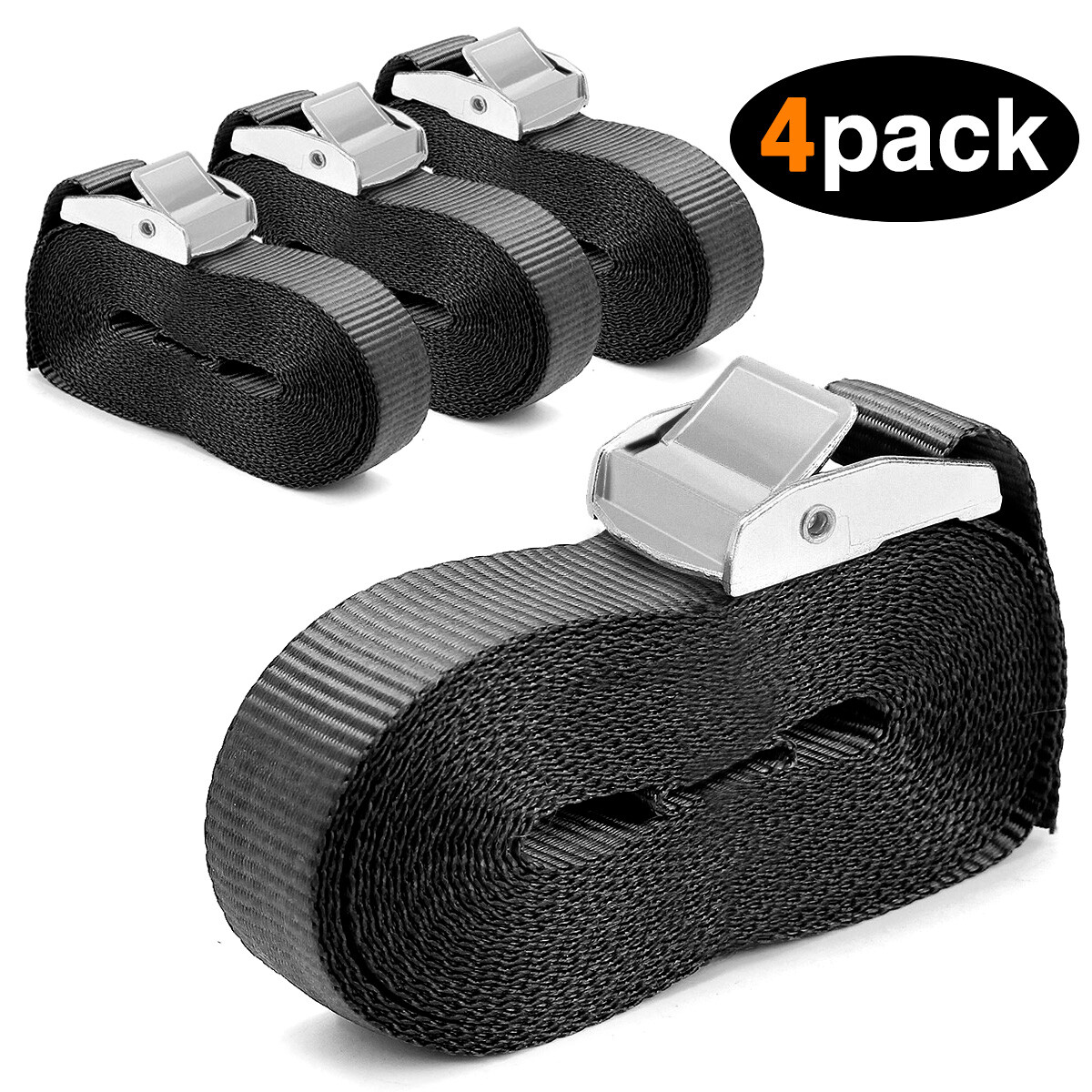 4/8x Cargo Tie Down Straps 5mx25mm Heavy Duty Lashing Straps Up to 600lbs Black