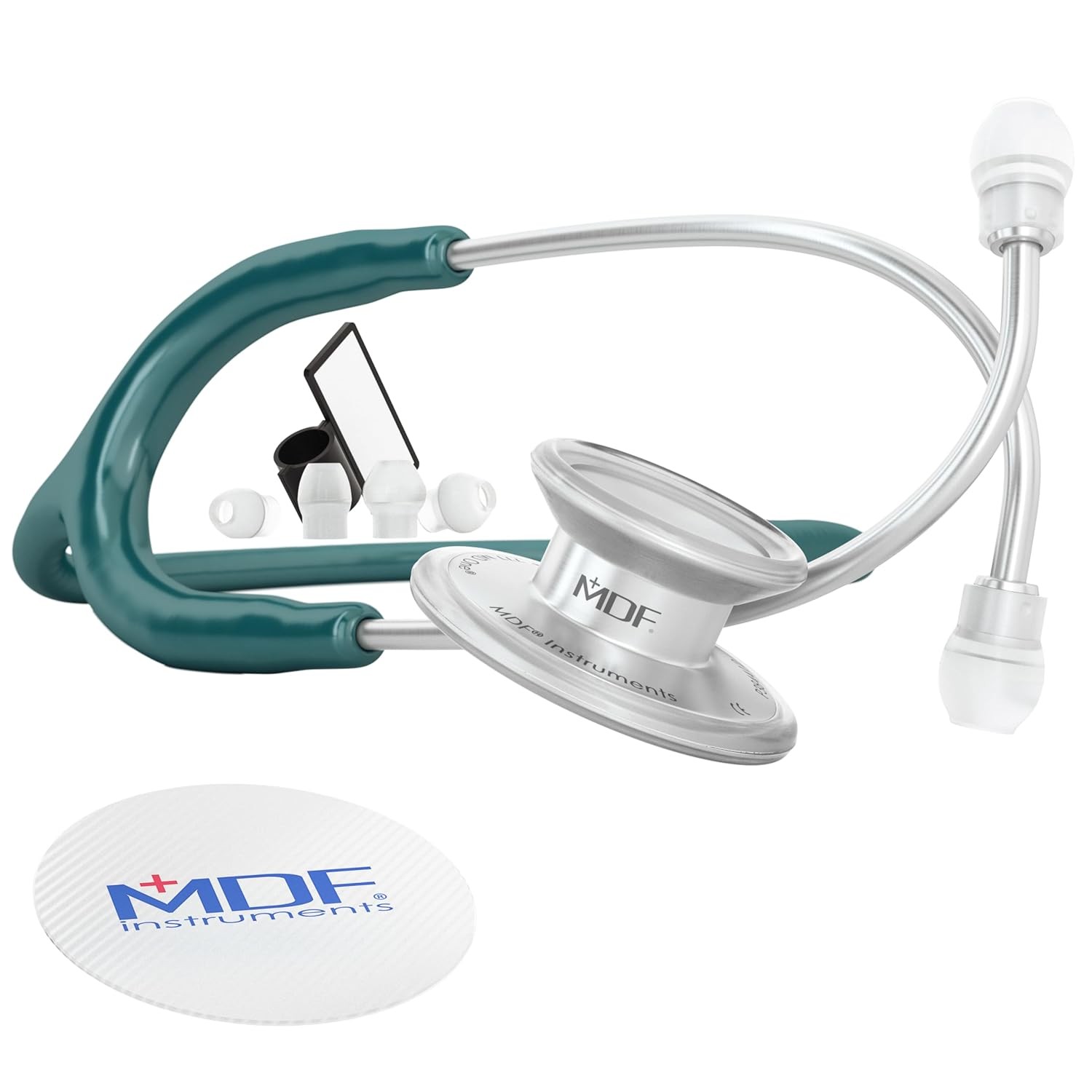 Stainless Steel Stethoscope Adult Dual Head Chestpiece Dark Green Tube