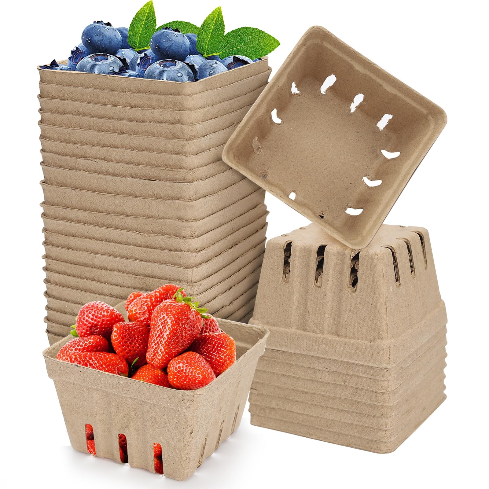 20 Pack Natural Pulp Fiber Berry Baskets Small Blueberry Box Strawberry Paper