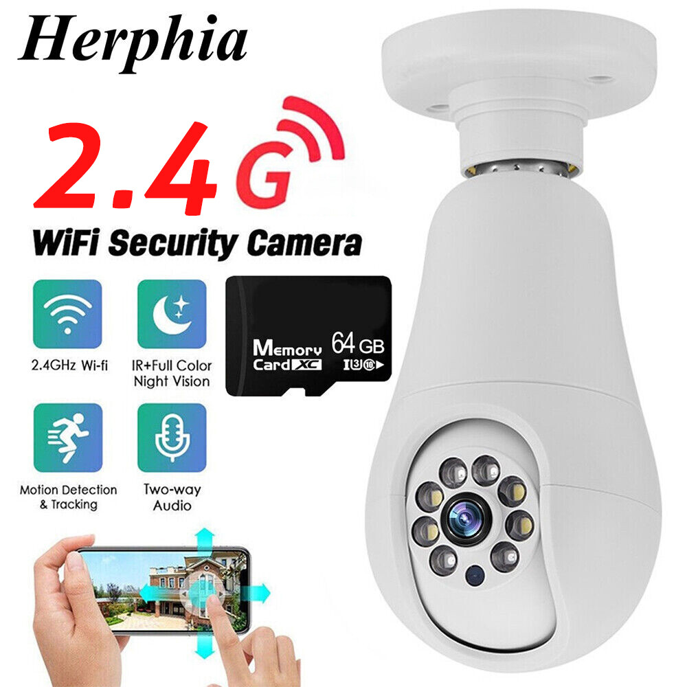 Wireless Security 360° 1080P IP E26 Light Bulb Camera Wi-Fi IR Night Smart Home
