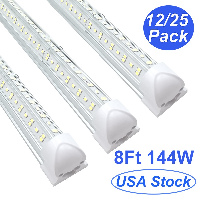 12/25 Pack T8 8FT LED Shop Light Fixture 144W LED Tube Light Bulbs 6500K 18000Lm
