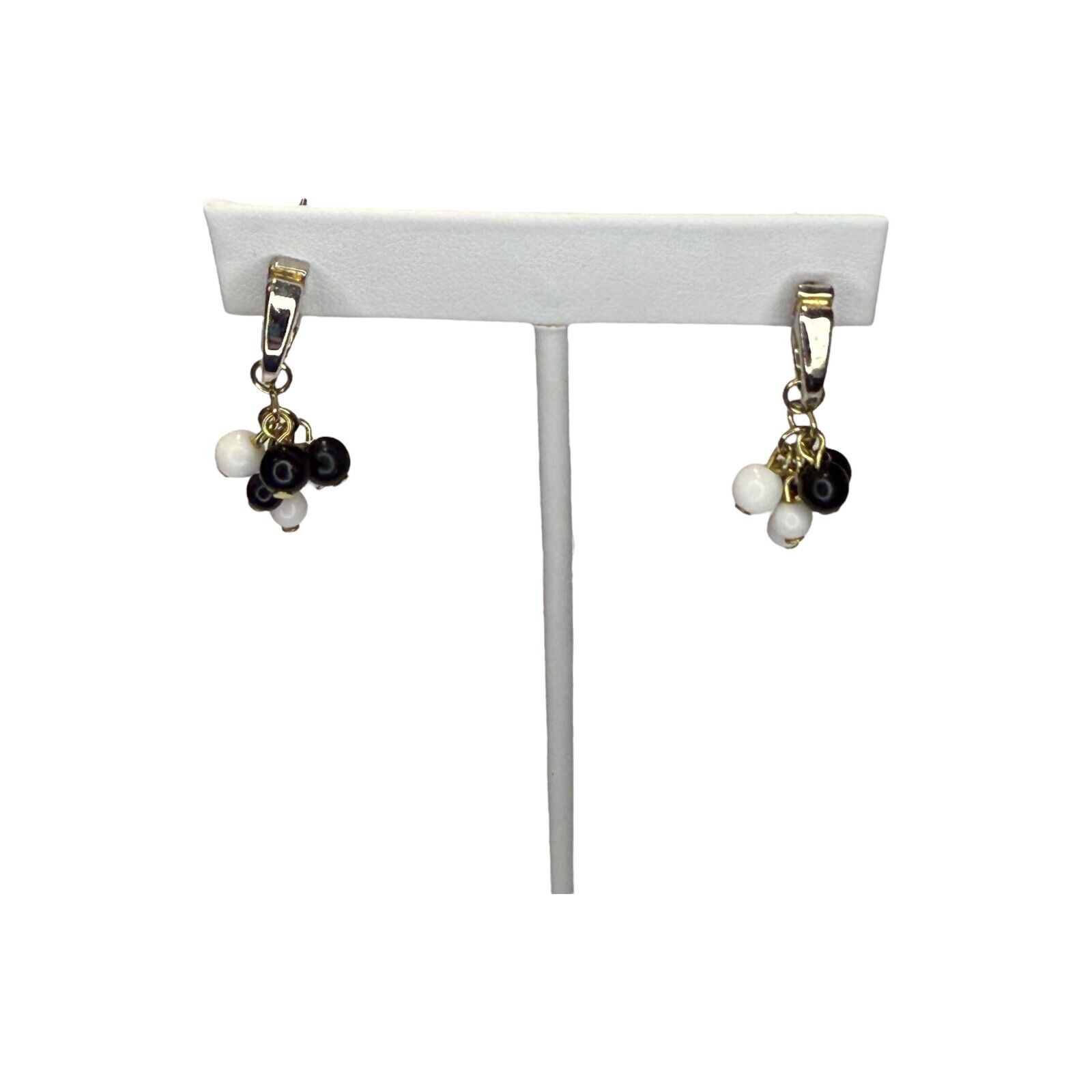 Vintage Silver-Tone Spiral Black White Cluster Beads Dangle Earrings Women's