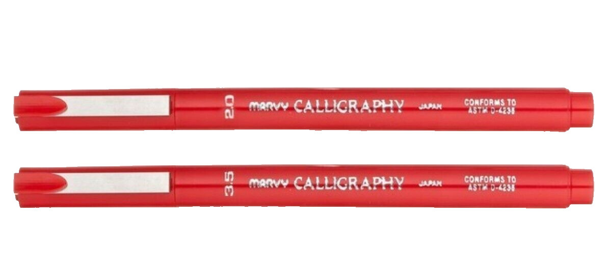 Marvy Uchida Calligraphy Marker 2.0-3.5mm Red 2/Pk School Office Writing Art