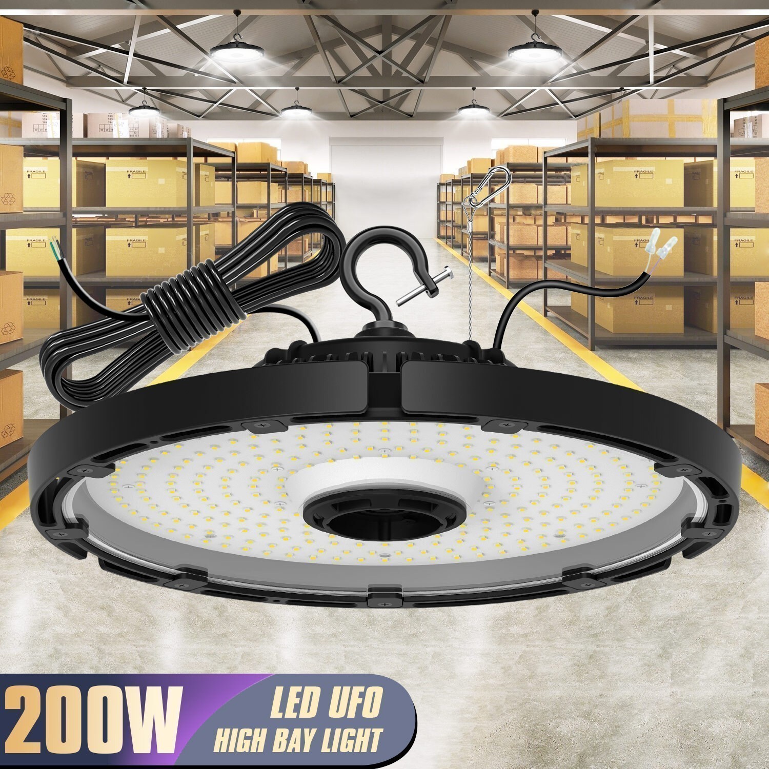 LED High Bay Light UFO 200W Watt 28000LM 5000k Warehouse Commercial Shop Lights