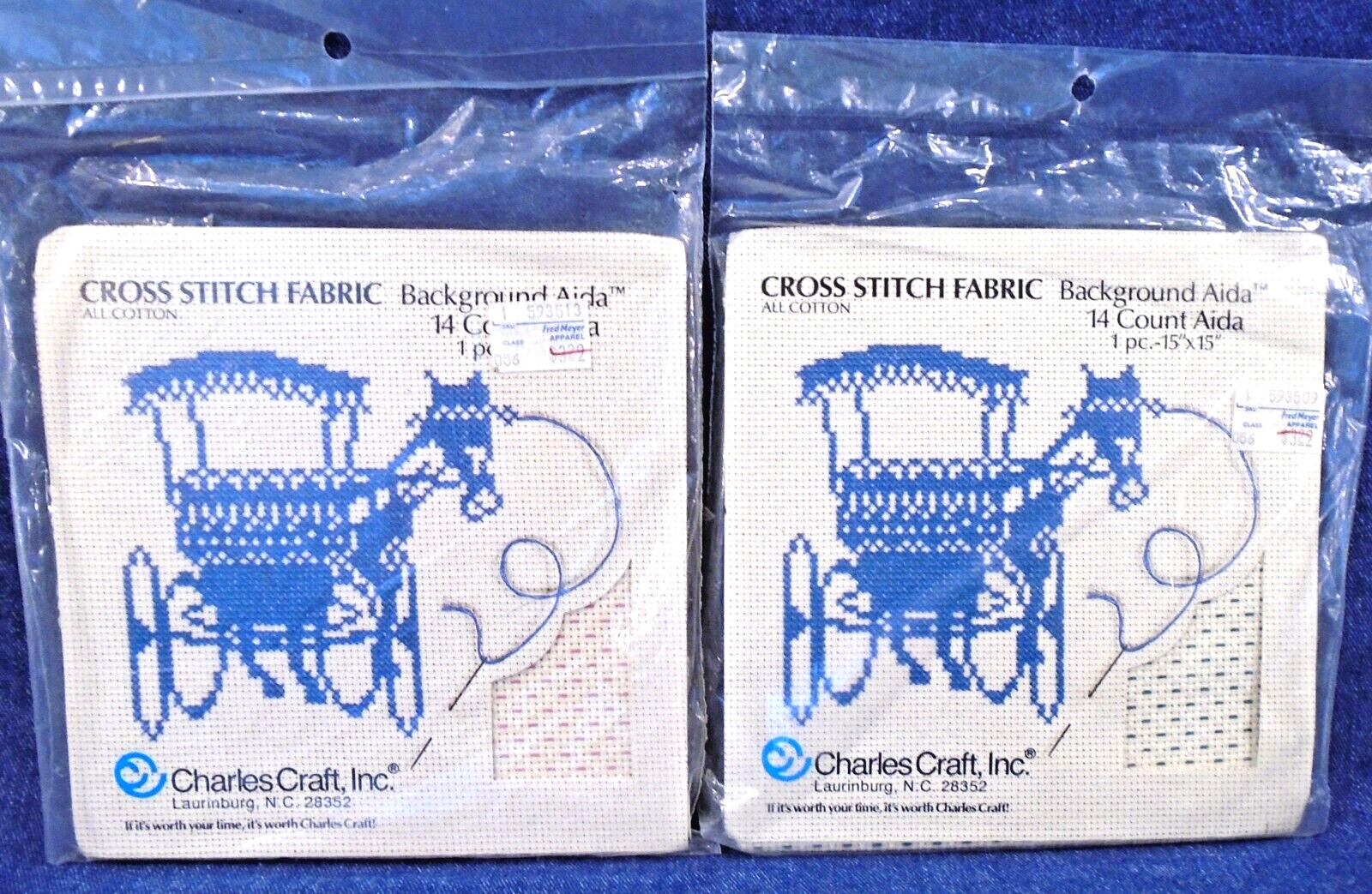 2 Charles Craft Background Aida Cloth 15x15" 14 Count Cream Rose Pink Dark Green