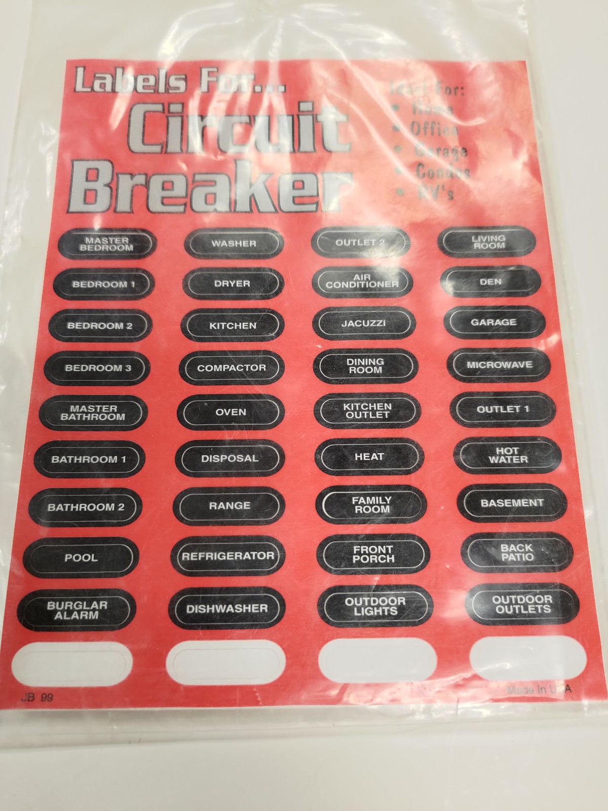 Breaker Panel label sheet - New