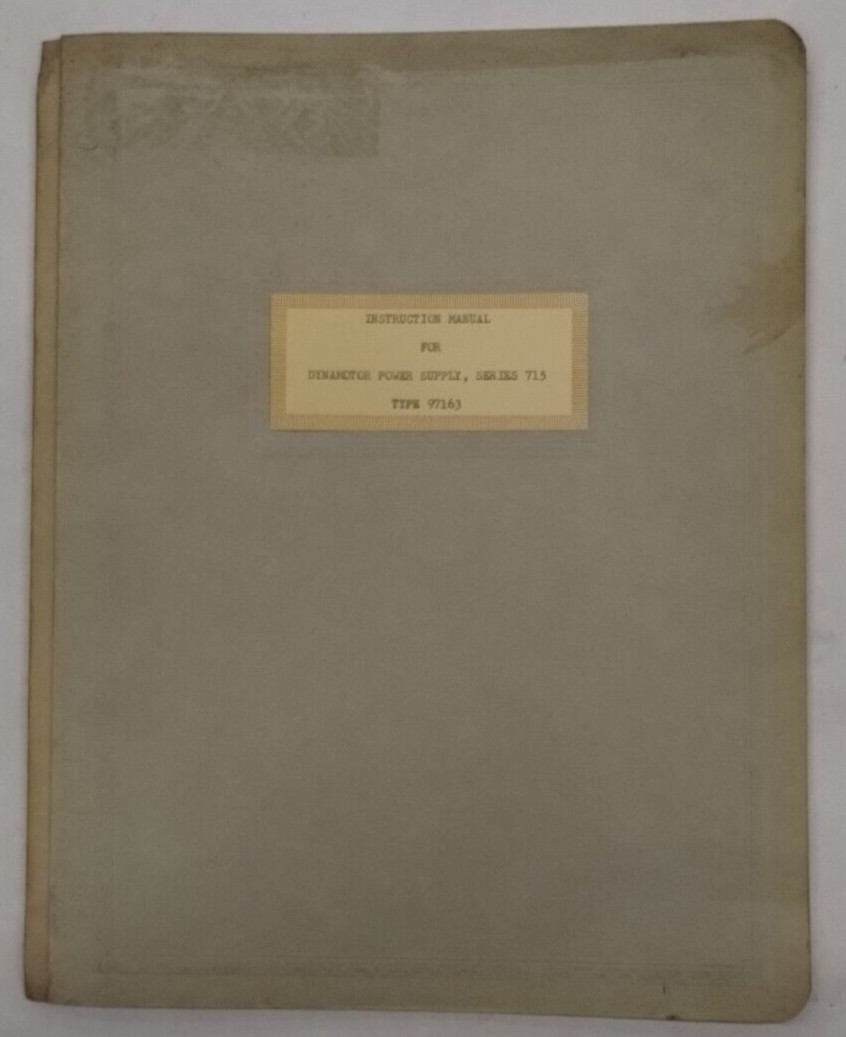 Wilcox Dynamotor Power Supply Series 715, Type 97163 Instruction Manual-Original