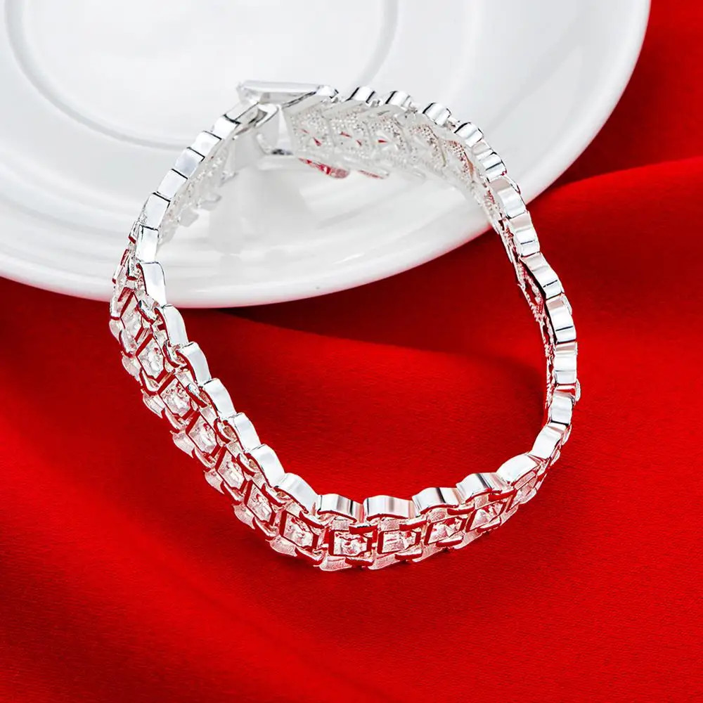 Pulsera Abalorio De Plata Para Hombre Brazalete De Cadena Joya Men Lujo Elegante