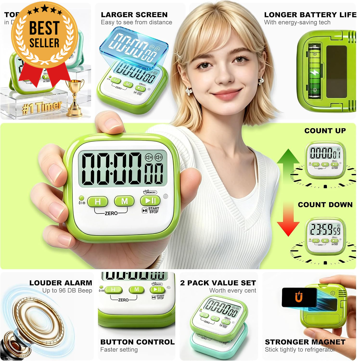 2 Pack Classroom Timer Magnetic Digital Countdown Timer Kids Teacher Study