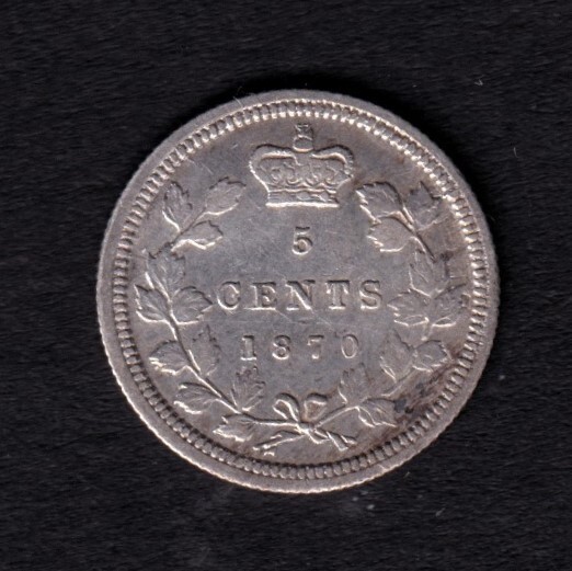 Canada 1870 FB 5c Five Cent Silver Coin Queen Victoria VF+ Very Fine+ .925