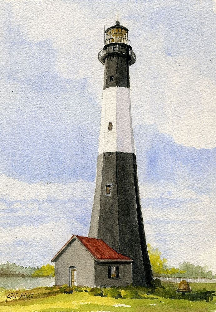 Tybee Island Lighthouse, Georgia Portrait. Gerald Hill Watercolor Art Notecards