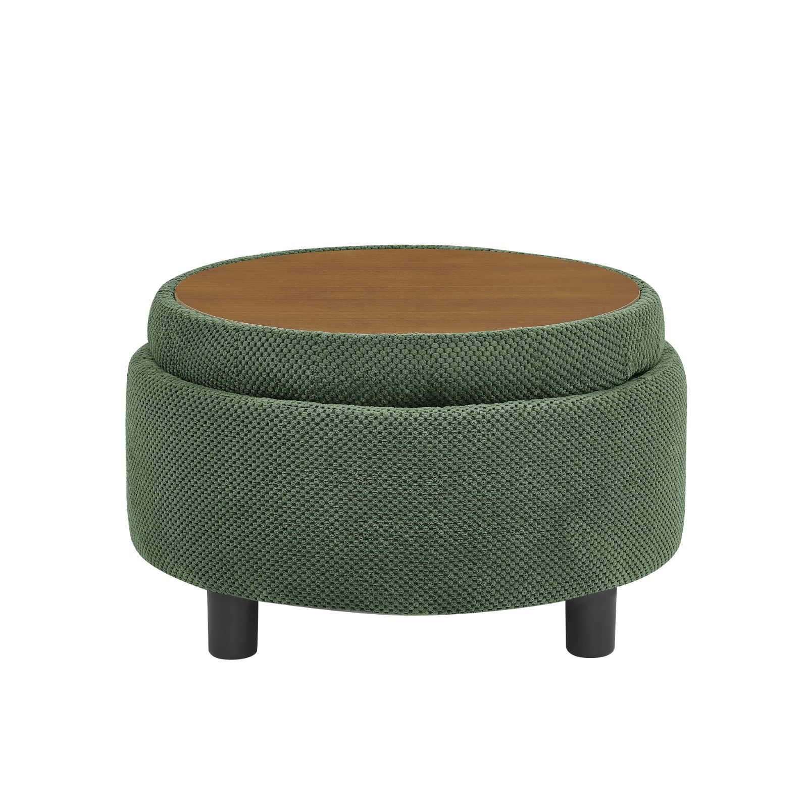25" Round Storage Ottoman with Tray - Tufted Fabric Coffee Table