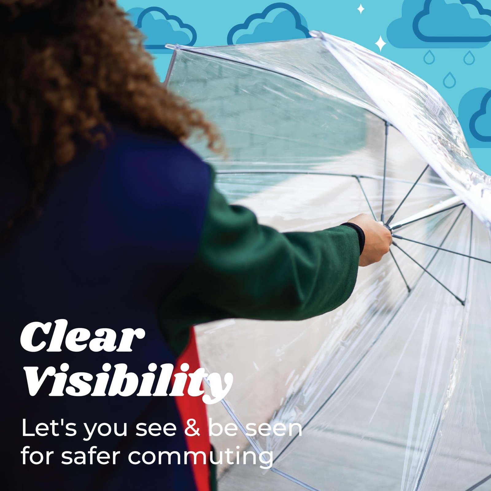 Adult Windproof Bubble Umbrella with J Hook Handle and Enhanced Visibility