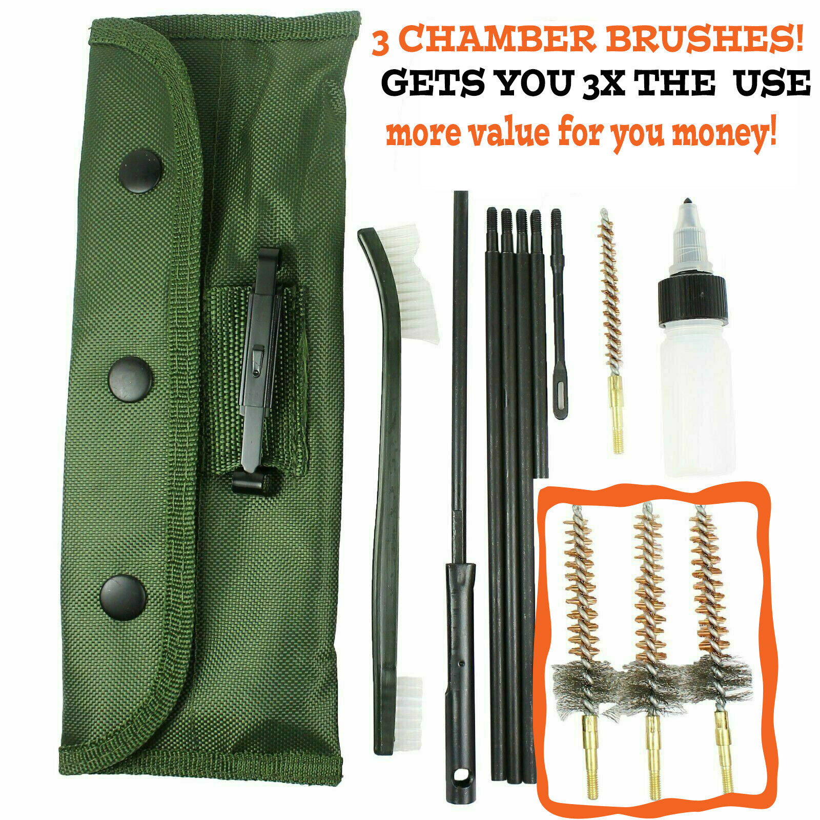 For .22LR, .223, .257, 5.56mm Rifle Gun Cleaning Kit Brush Cleaner with Pouch US