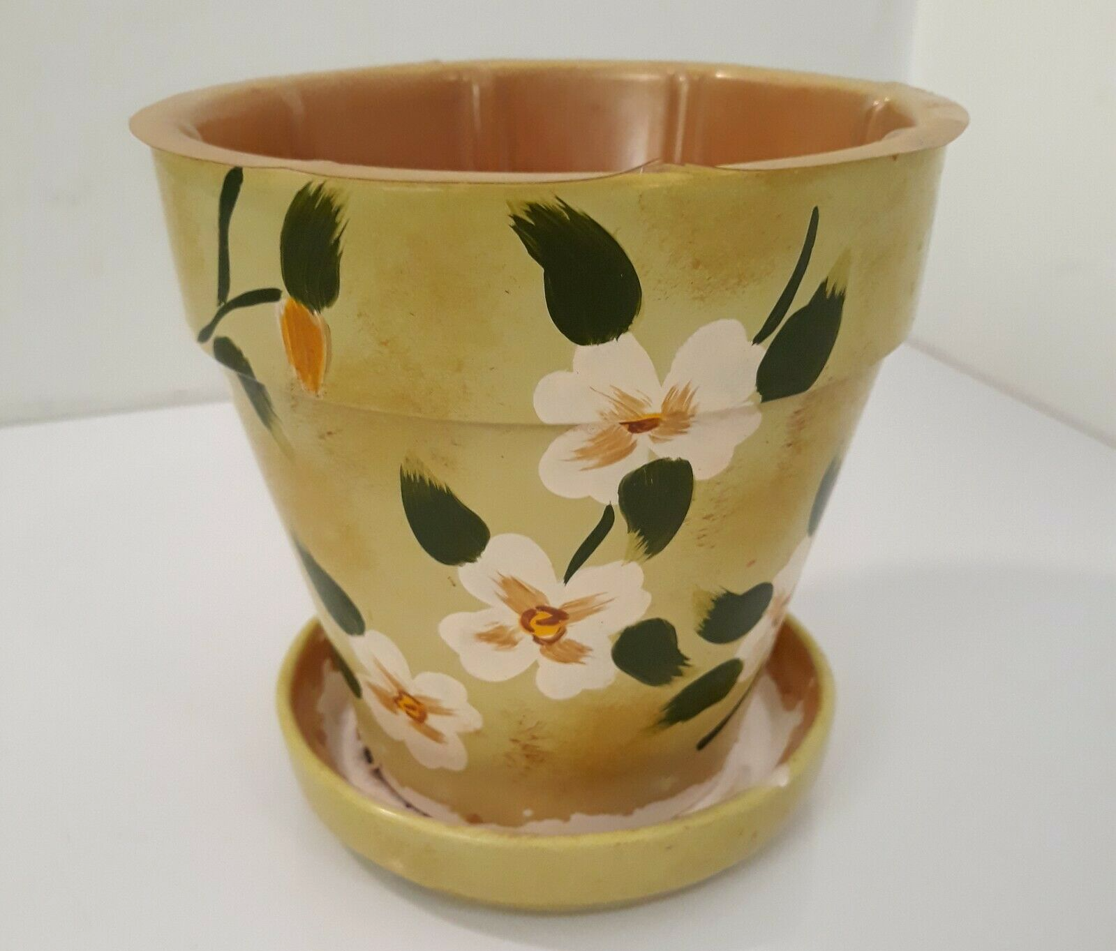 Flowerpot Ceramic Planter Attached Base Plastic Liner FTD 5.5" Tall 5.5" Opening