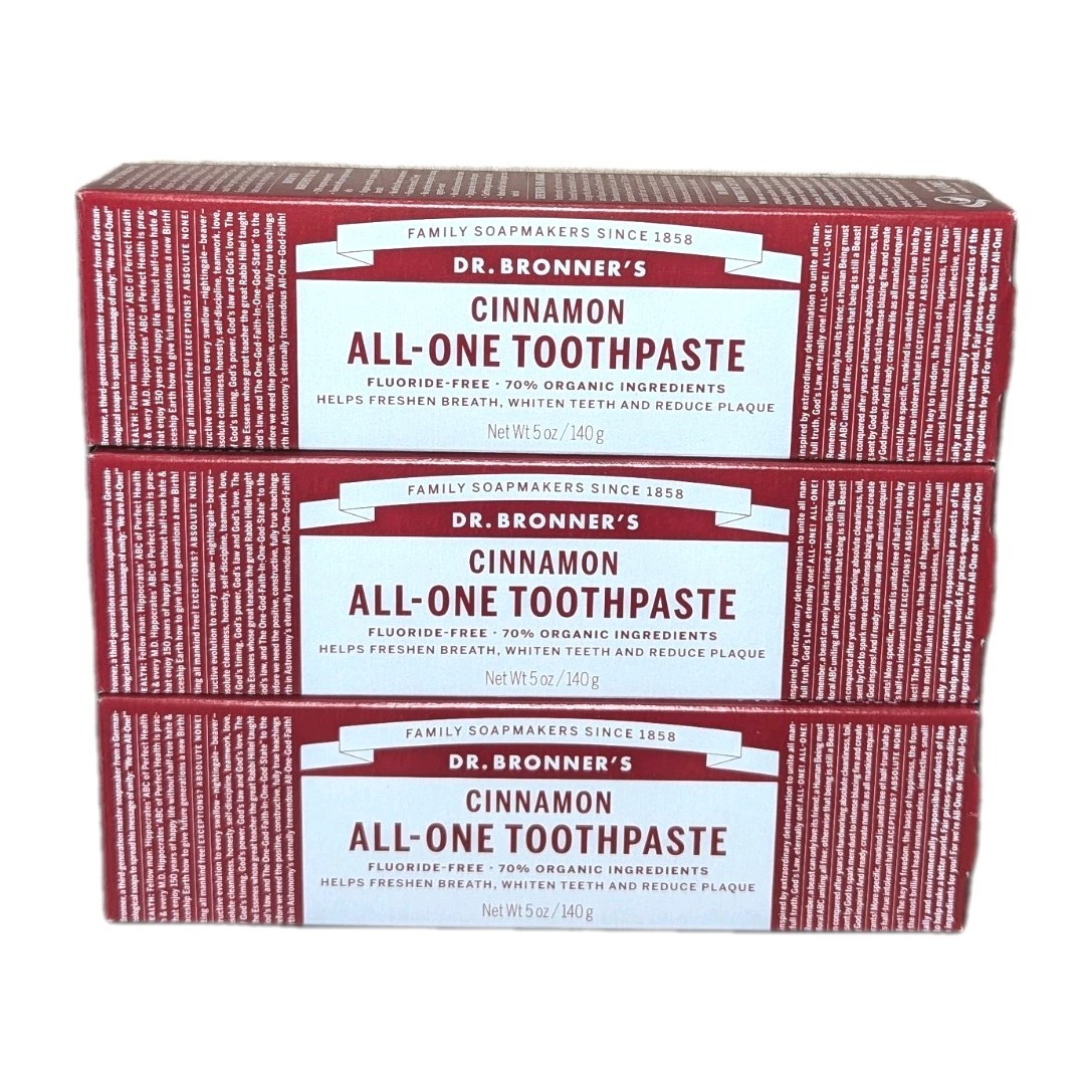 Dr Bronner's Cinnamon All-One Toothpaste 5 oz (3-PACK) Flouride Free 10/2027 Exp
