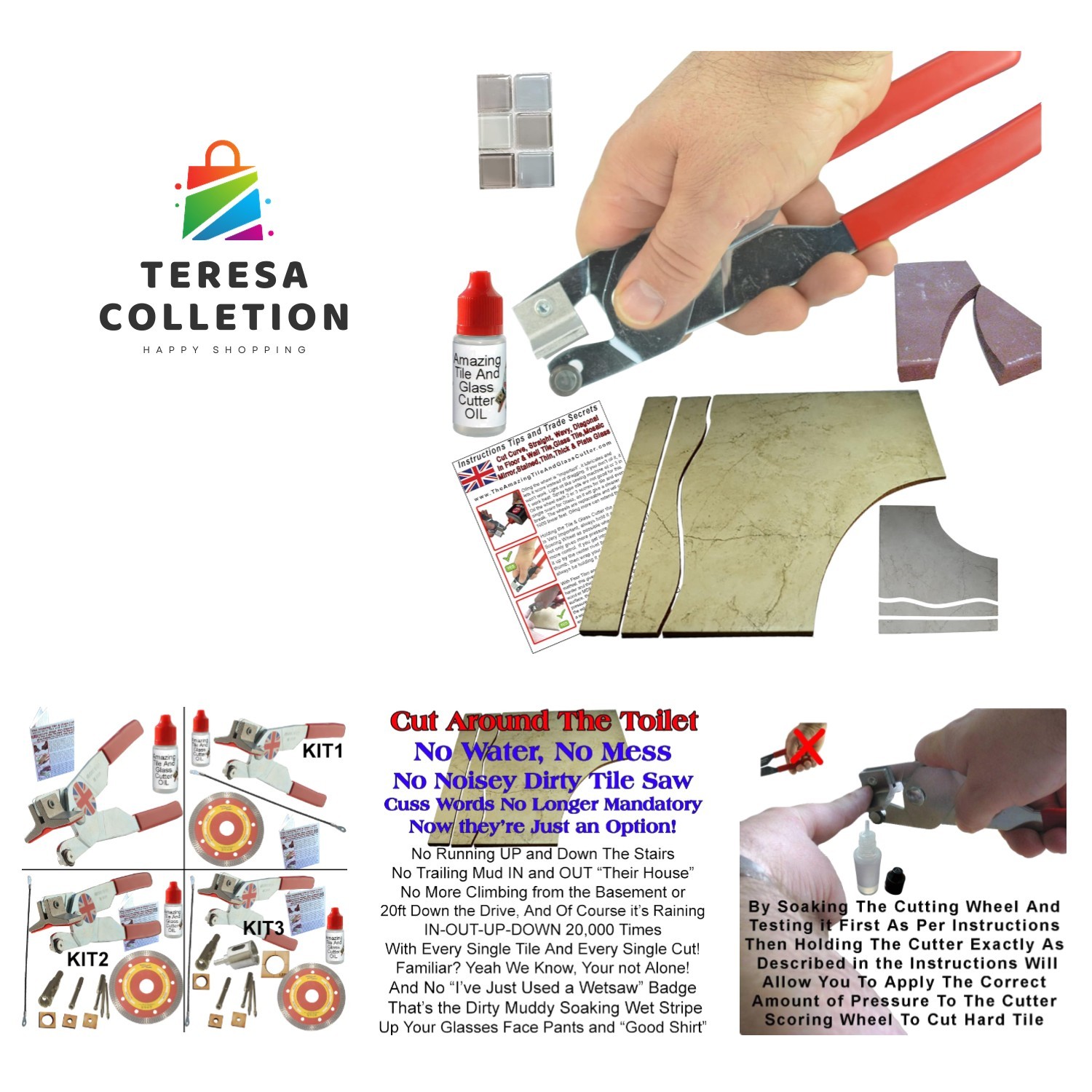 Tile Cutter for Ceramic Tile How To Cut Curved and Straight Video, Oil includ...