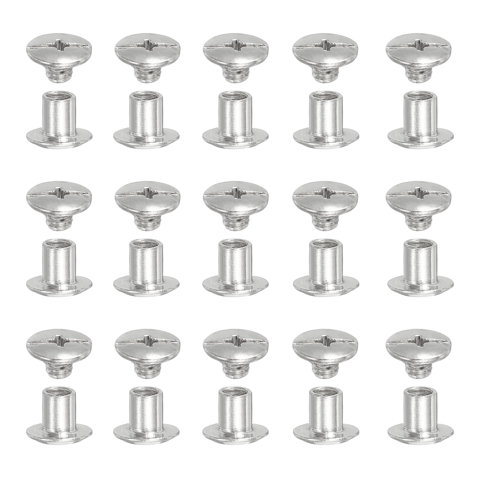 Chicago Screws, Leather Rivets for Belt Bag M5 x 6 mm & 80 Pack & Silver