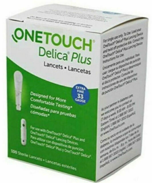 One Touch Delica Plus Lancets 100  Ct. Extra Fine 33 Gauge Exp 5/31/2028