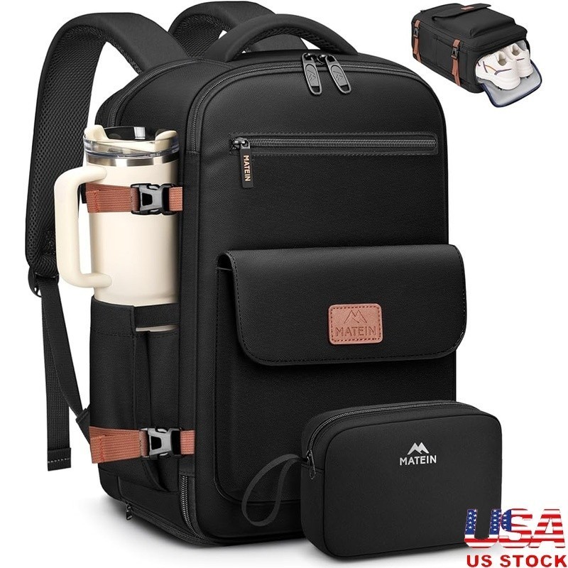 Underseat Travel Backpack Personal Item Bag W/ Shoe Compartment USB Port
