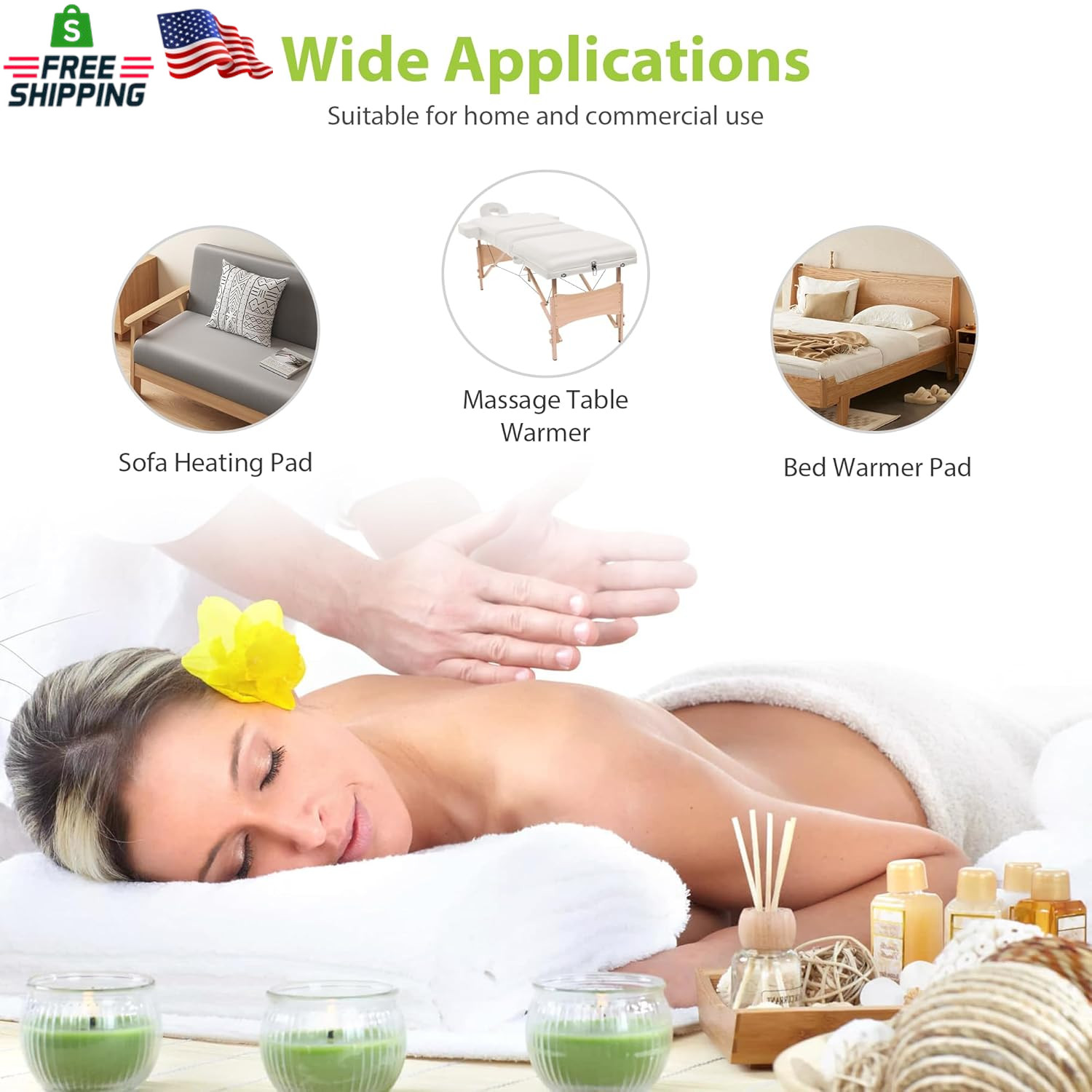 Massage Table Warmer Heating Pad Professional SPA Massage Bed Warmer with Timer,