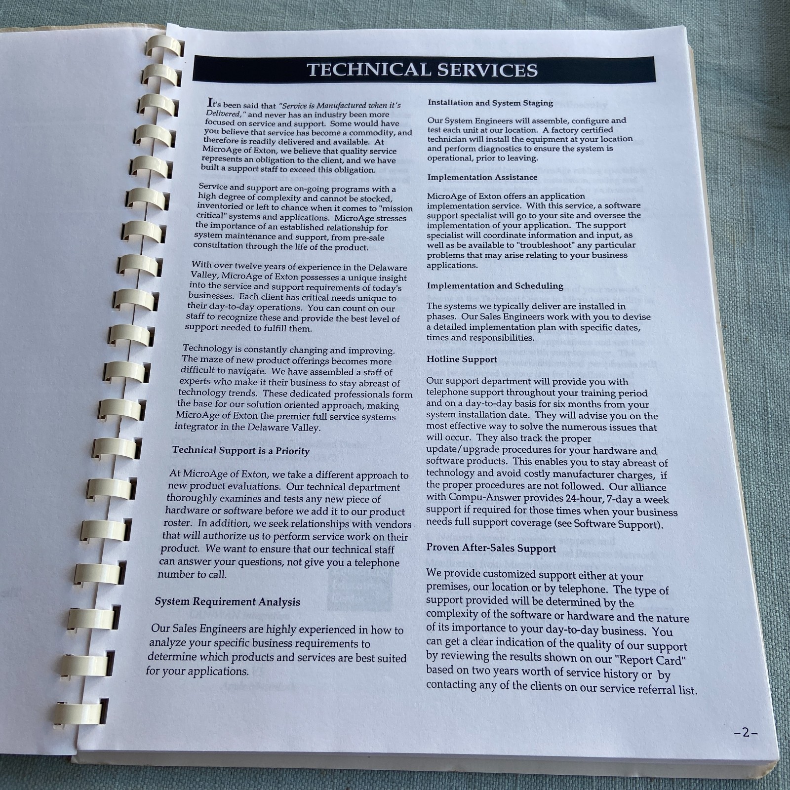 Vintage MicroAge Computer Solutions Technical Services Operations Manual Paper E