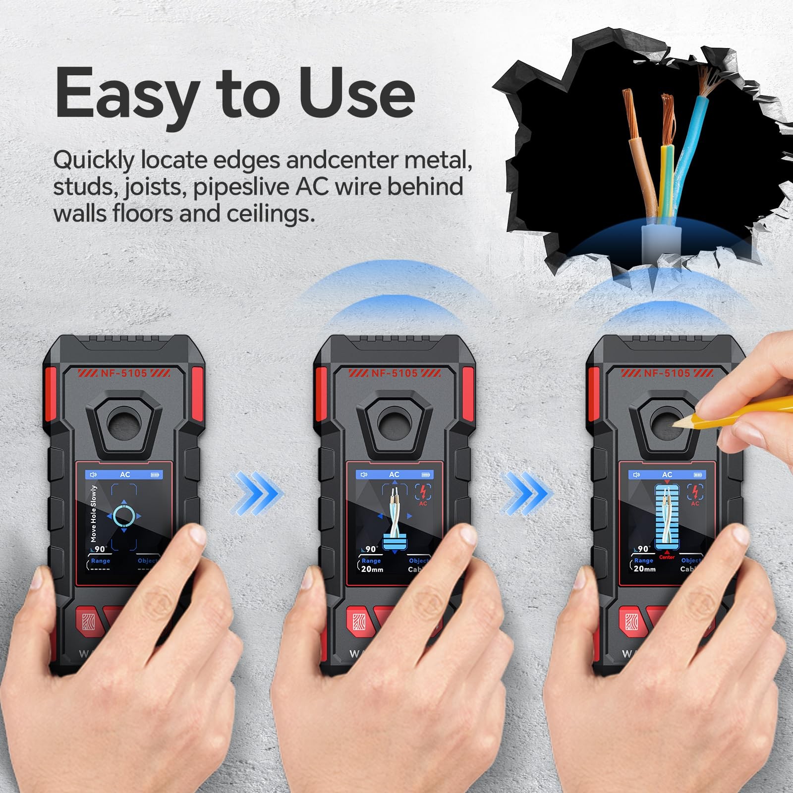 Stud Finder, Rechargeable Stud Finder Wall Scanner with Upgraded Intelligent ...