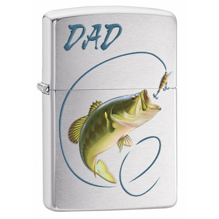 Zippo Lighter: Dad, Bass Fishing  Brushed Chrome 78657