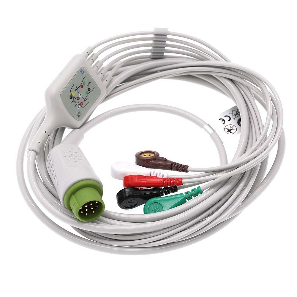12pin ECG Patient Cable 5-Leads Snap Compatible Biolight M7000/8000A/8500/9500