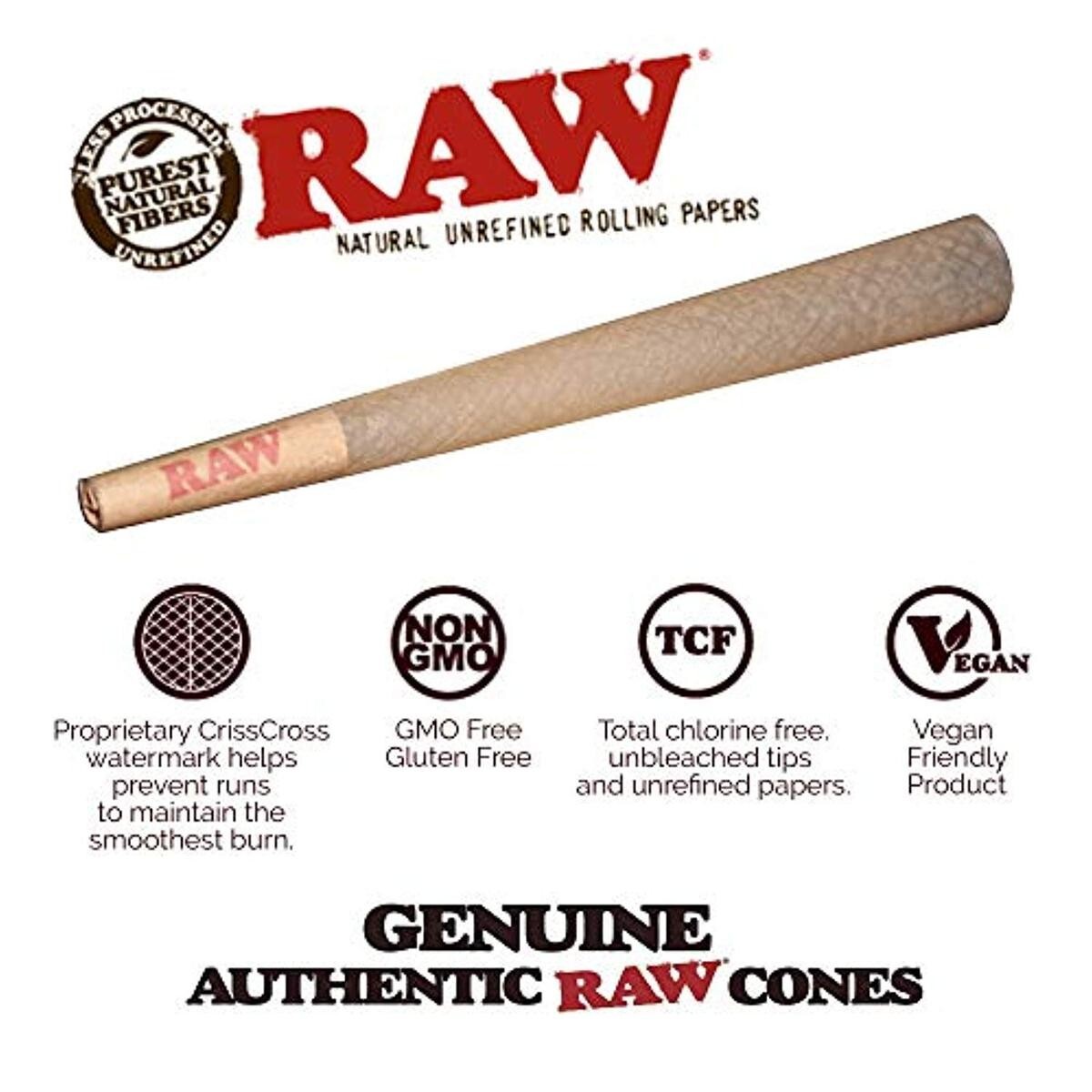 Authentic RAW Classic 1 1/4 Size Pre-Rolled Cone 50 Pack & Fast Shipping
