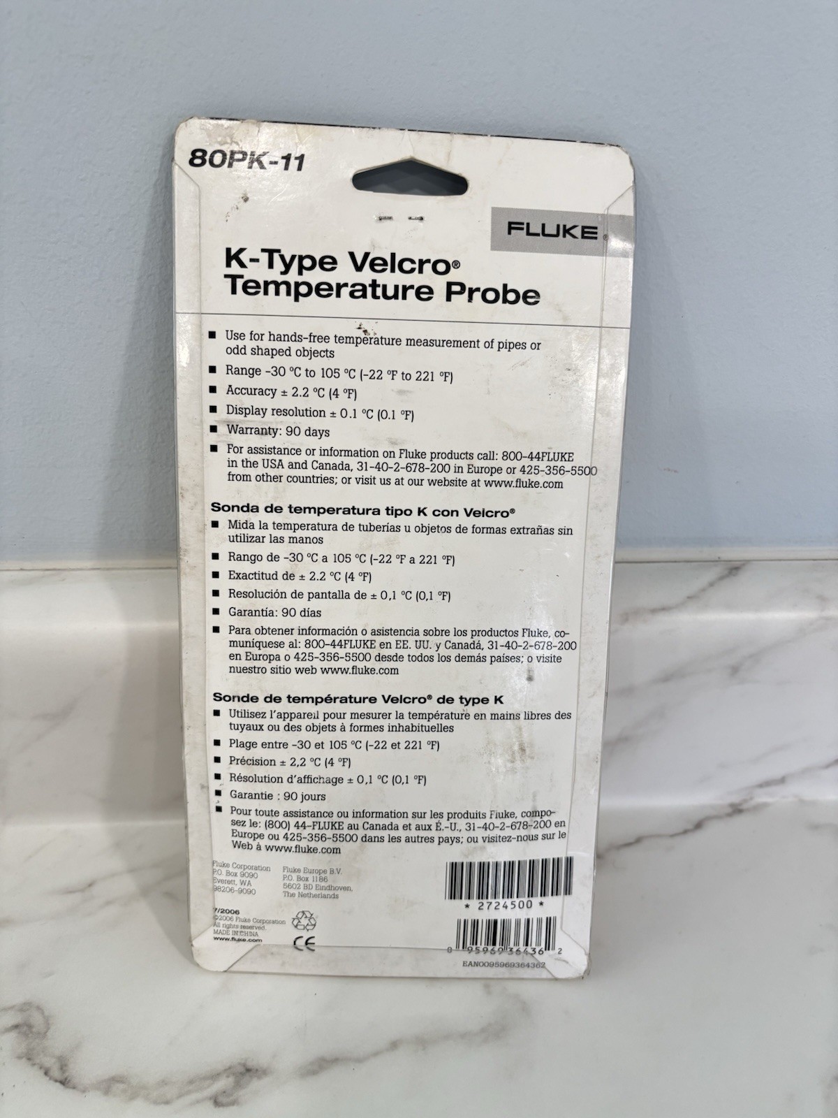 NEW Fluke 80PK-11 K-Type Temperature Probe Sensor HVAC Electrical