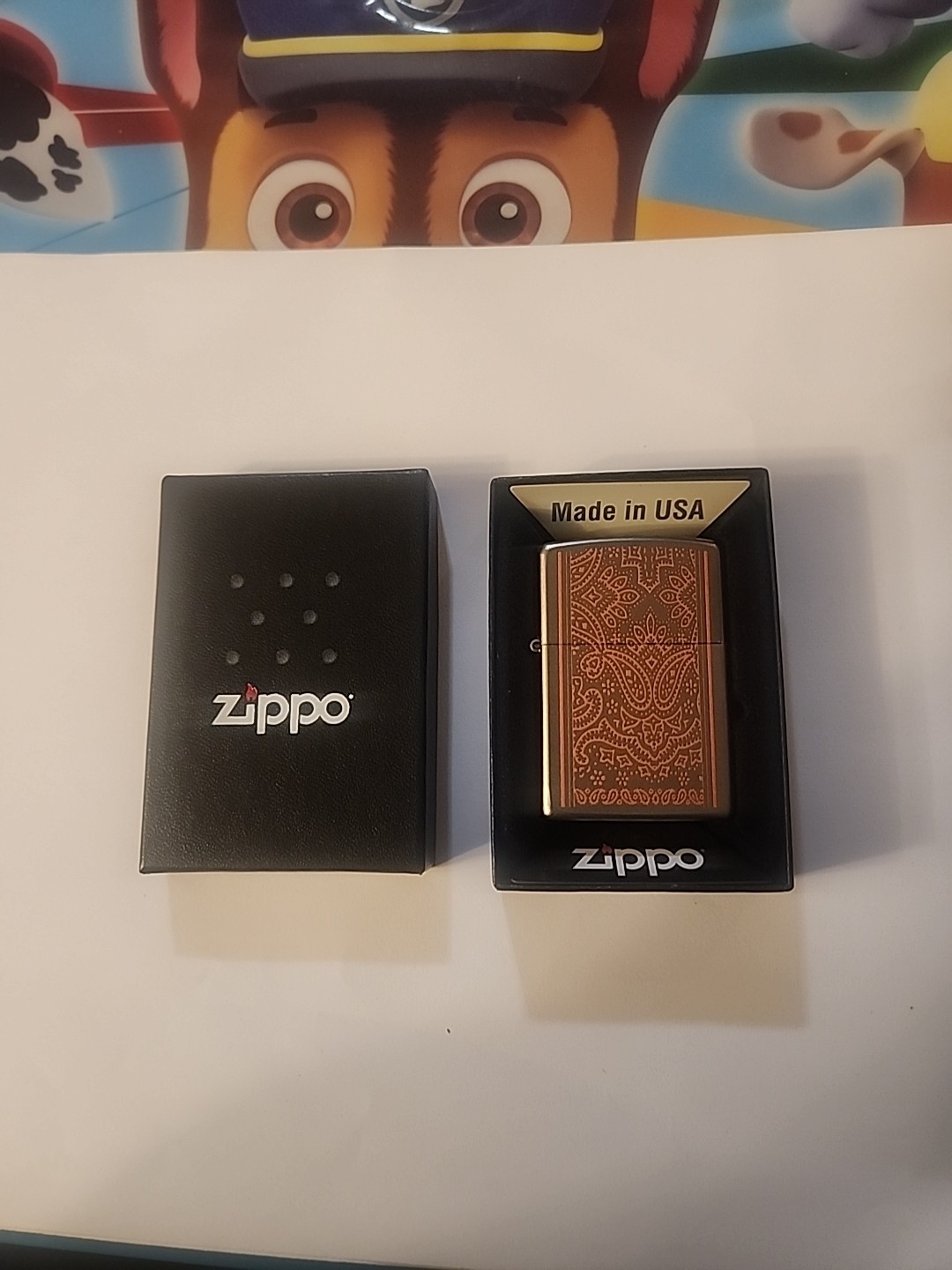 Zippo 205 Orange Paisley New with Box Papers