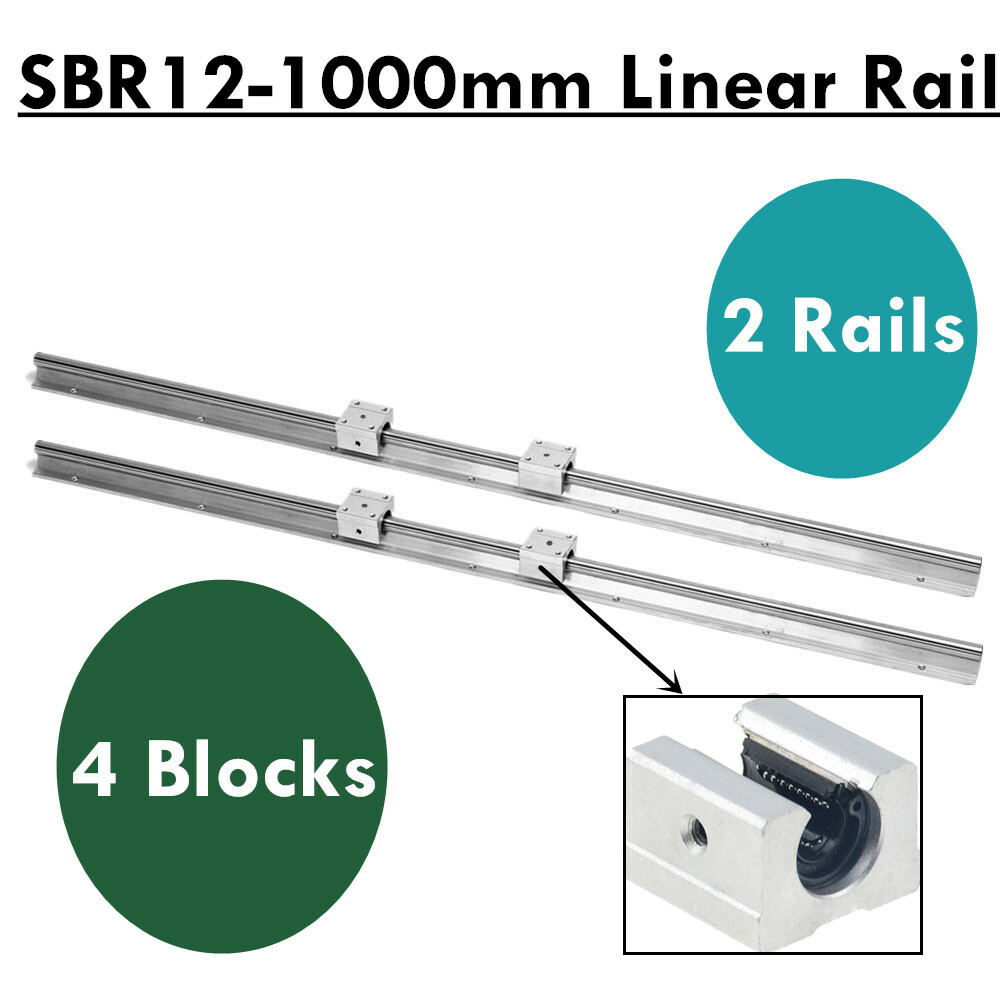 2X SBR12-1000mm Linear Rail Slide Shaft Guide Rod + 4X SBR12UU Blocks CNC DIY