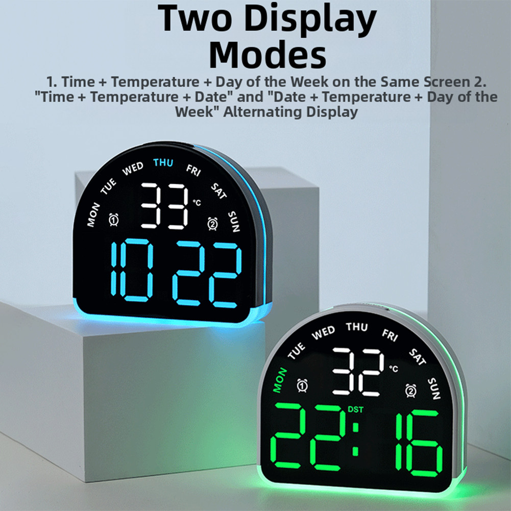 Table Clock with LED Ambient Light Alarm and Temperature Display Home Use